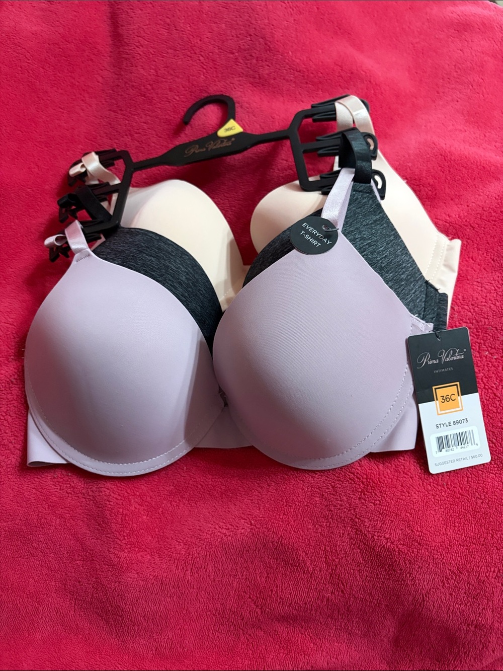 3 Pack Everyday Smooth T-Shirt Bra in Light Lavender, grey & beige- 36C
